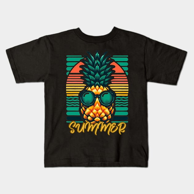 Pineapple Summer Kids T-Shirt by mieeewoArt